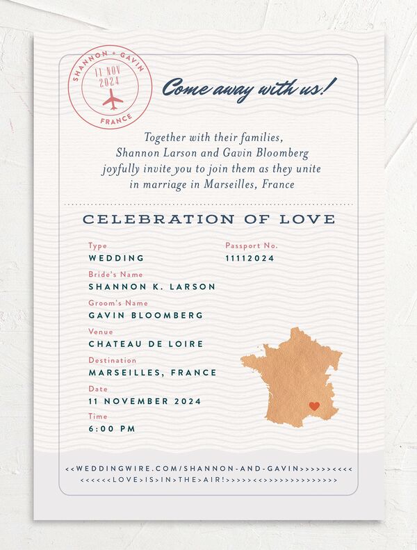 Vintage Passport Wedding Invitations back in French Blue