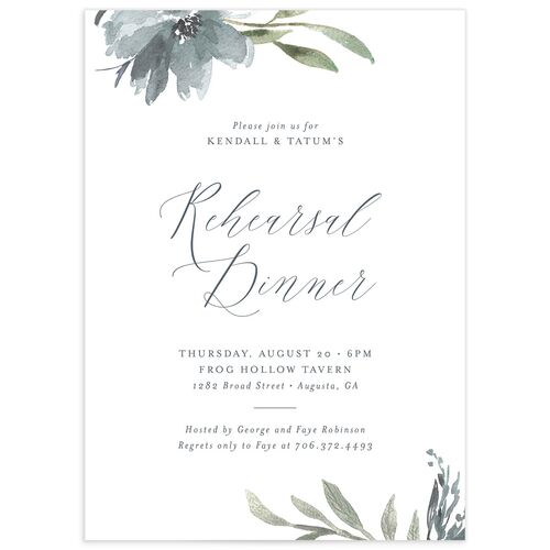 Muted Floral Rehearsal Dinner Invitations - Dusty Blue