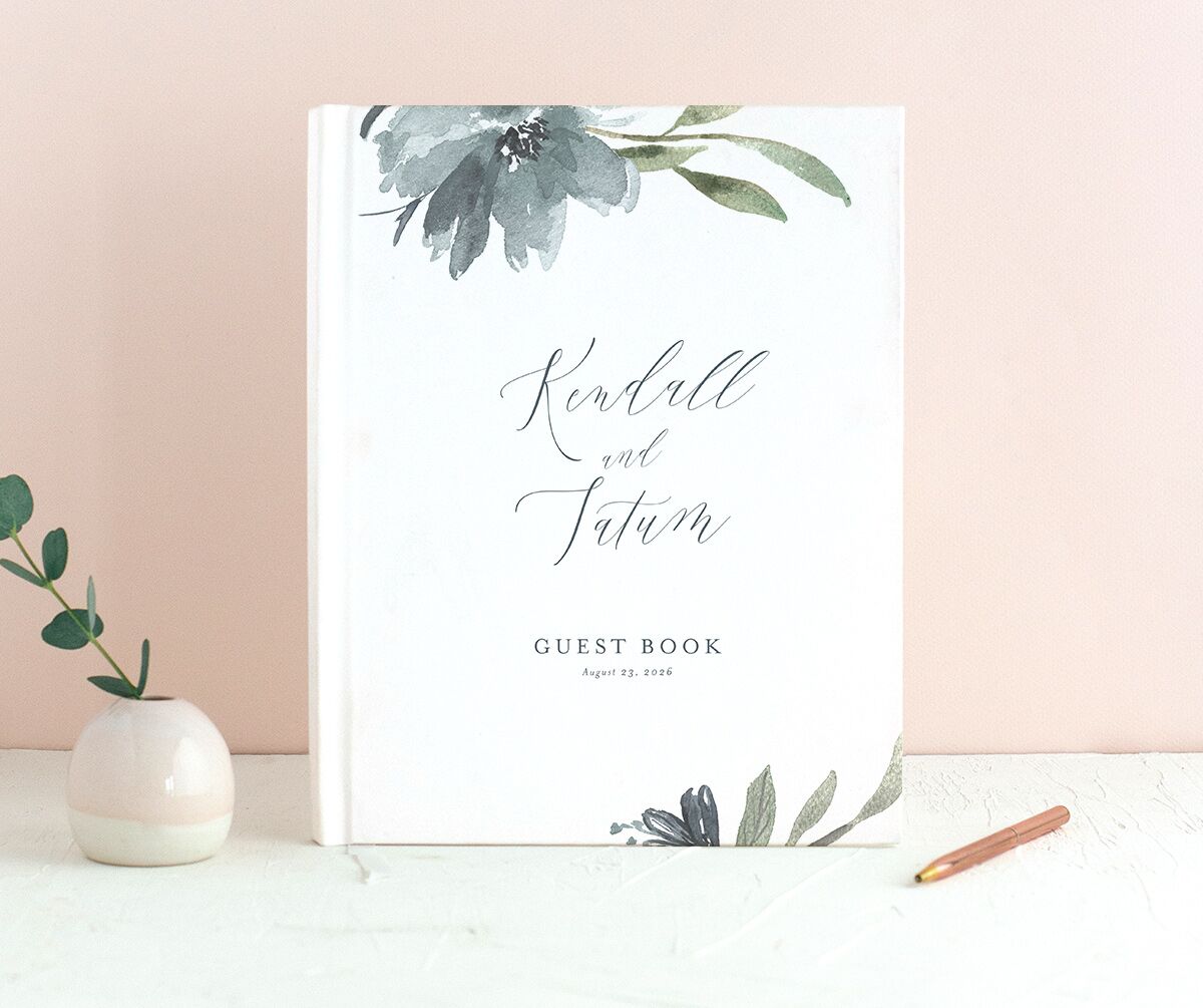 Breezy Botanical Wedding Guest Book front in French Blue