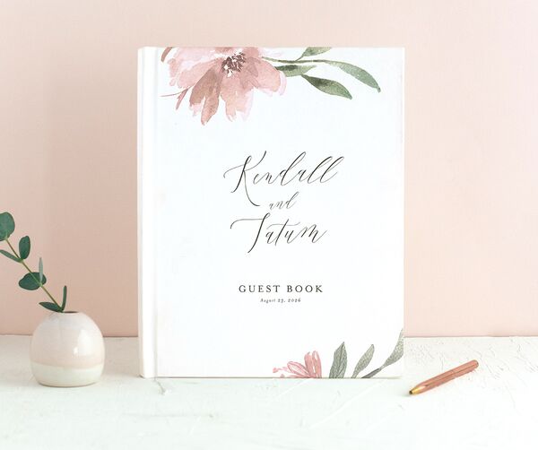 Breezy Botanical Wedding Guest Book front in Pink