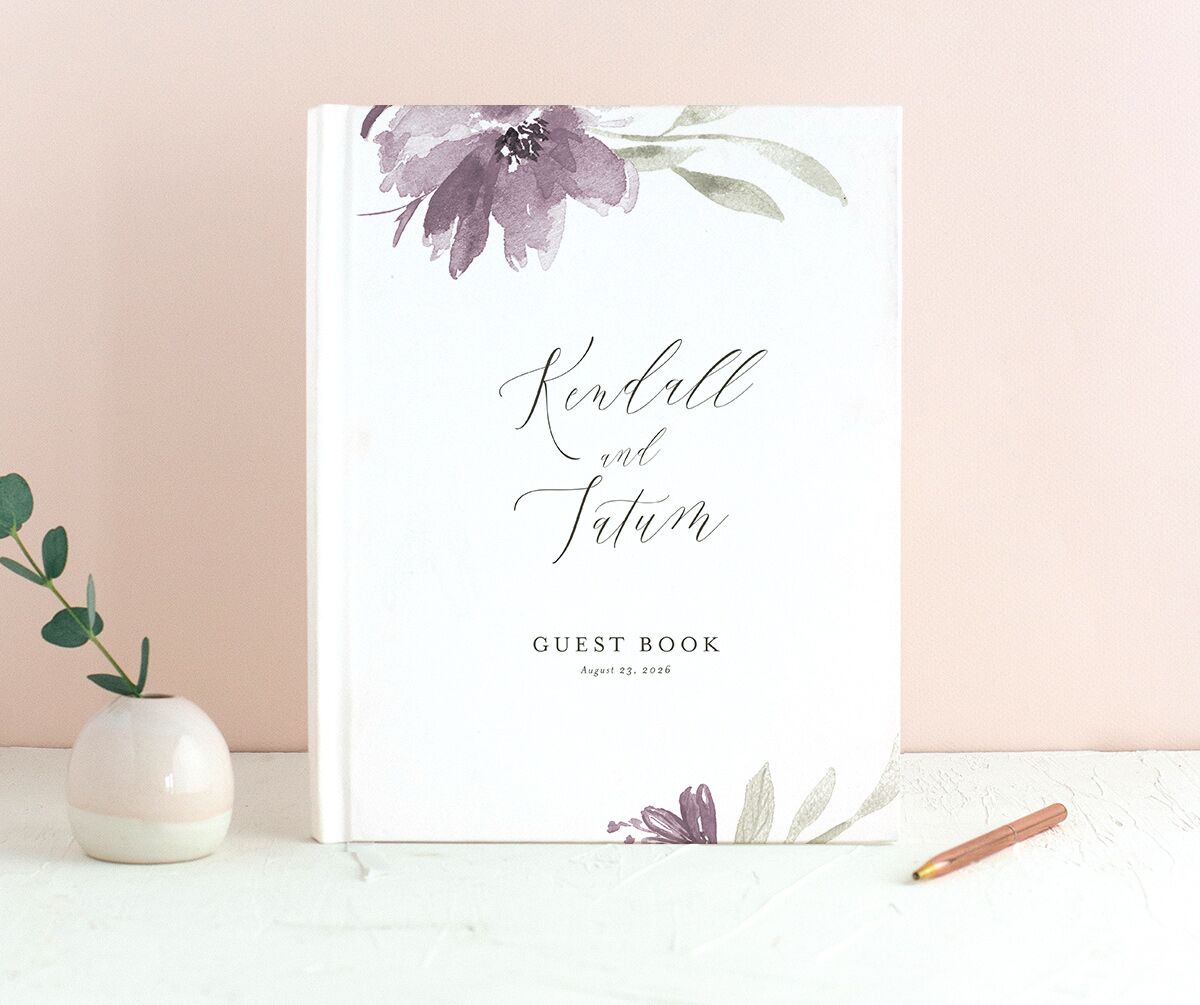 Breezy Botanical Wedding Guest Book front in Jewel Purple