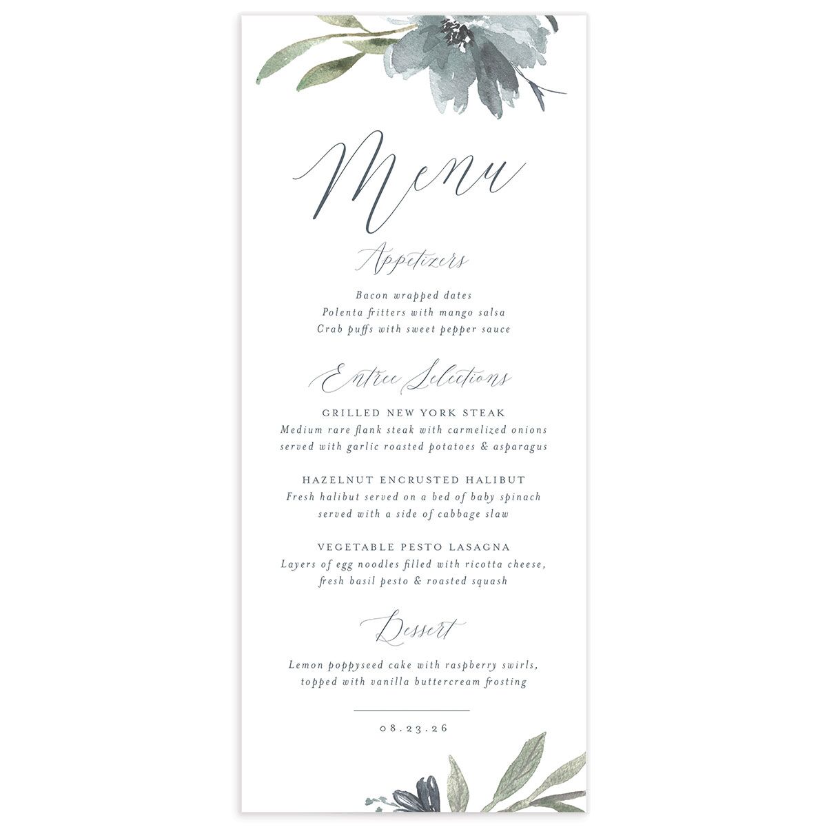 Breezy Botanical Menus front in French Blue