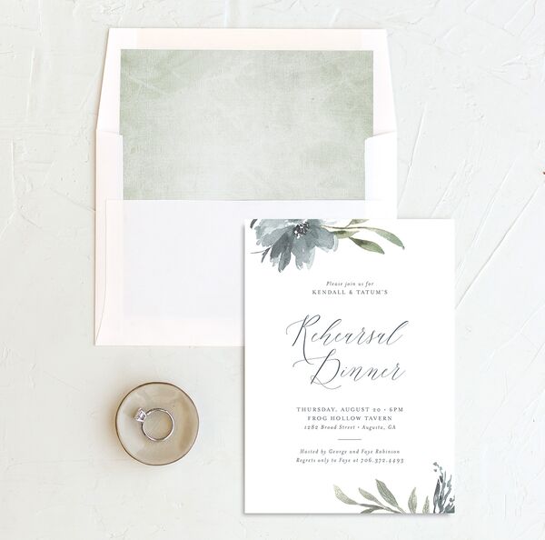 Breezy Botanical Rehearsal Dinner Invitations envelope-and-liner in French Blue