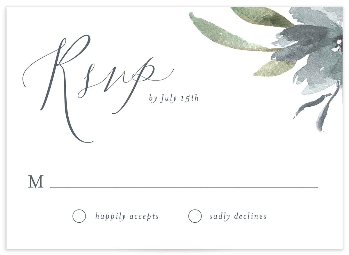 Breezy Botanical Wedding Response Cards front in French Blue