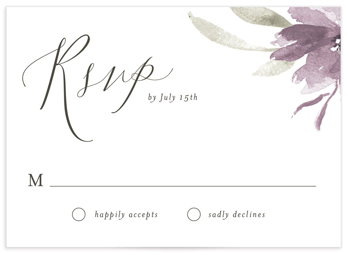 Breezy Botanical Wedding Response Cards front in Jewel Purple