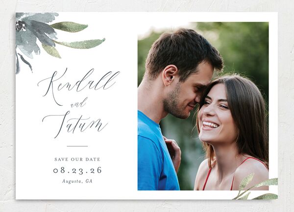 Breezy Botanical Save the Date Cards front in Blue