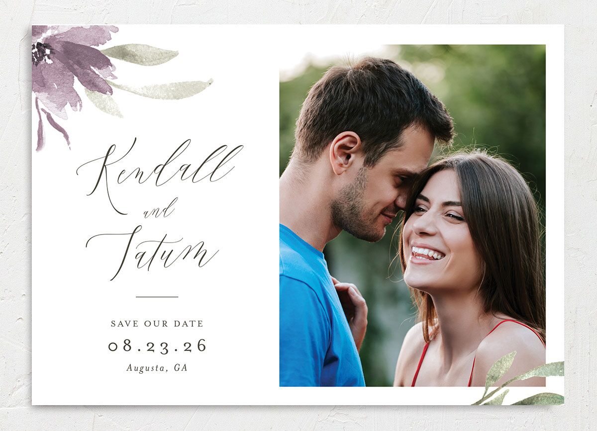 Breezy Botanical Save the Date Cards front in Jewel Purple