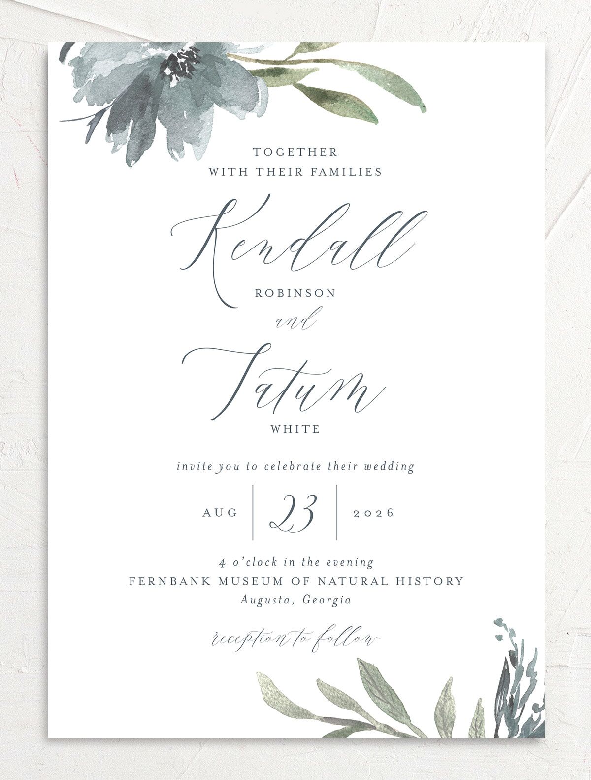 Breezy Botanical Wedding Invitations front in French Blue
