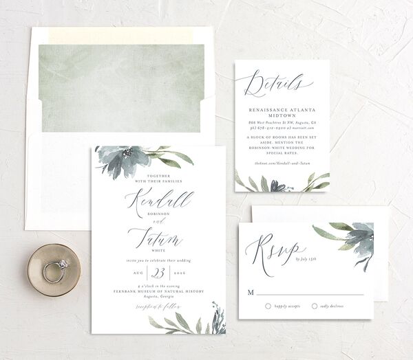 Breezy Botanical Wedding Invitations suite in French Blue