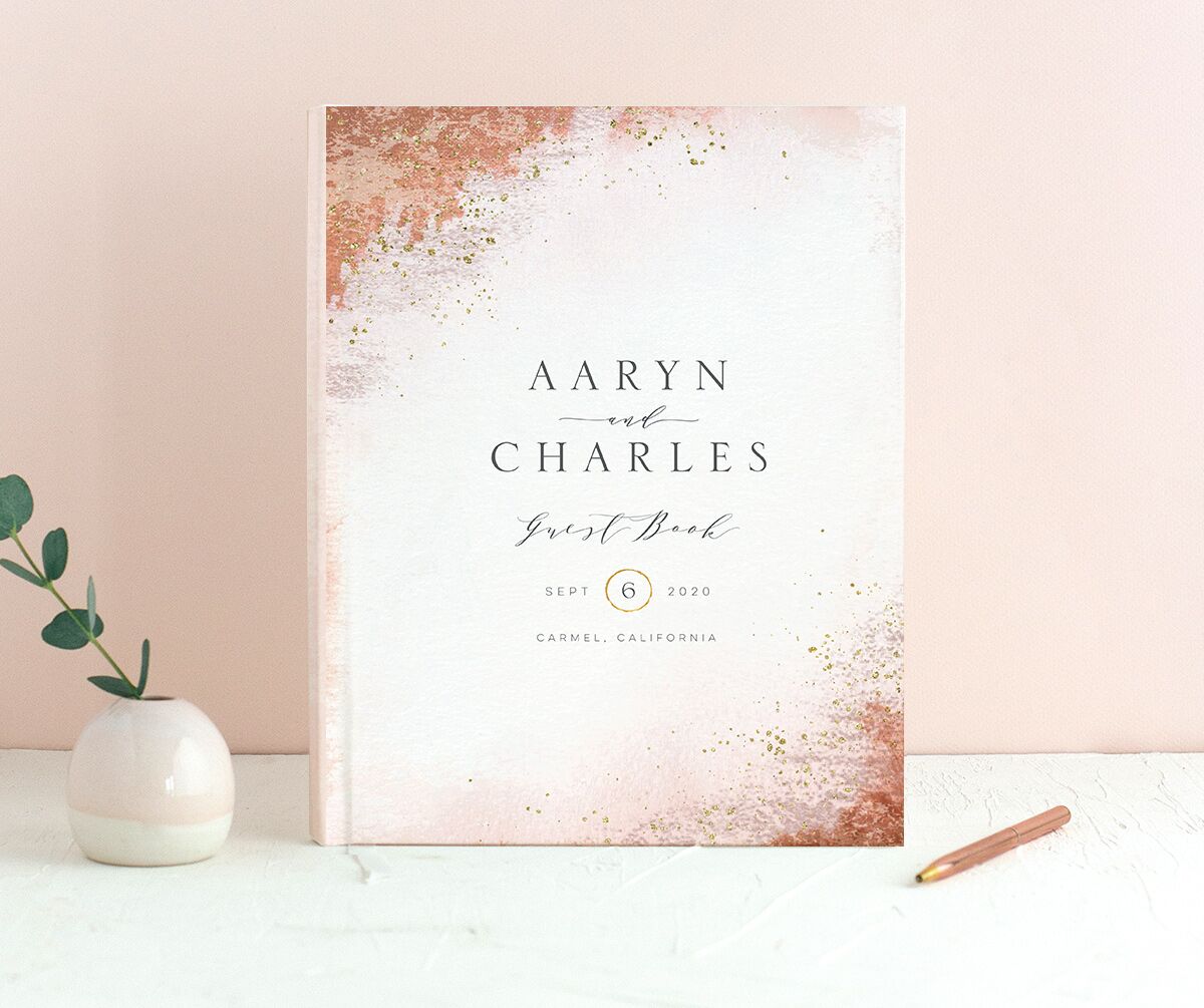 Natural Glamour Wedding Guest Book front in Orange