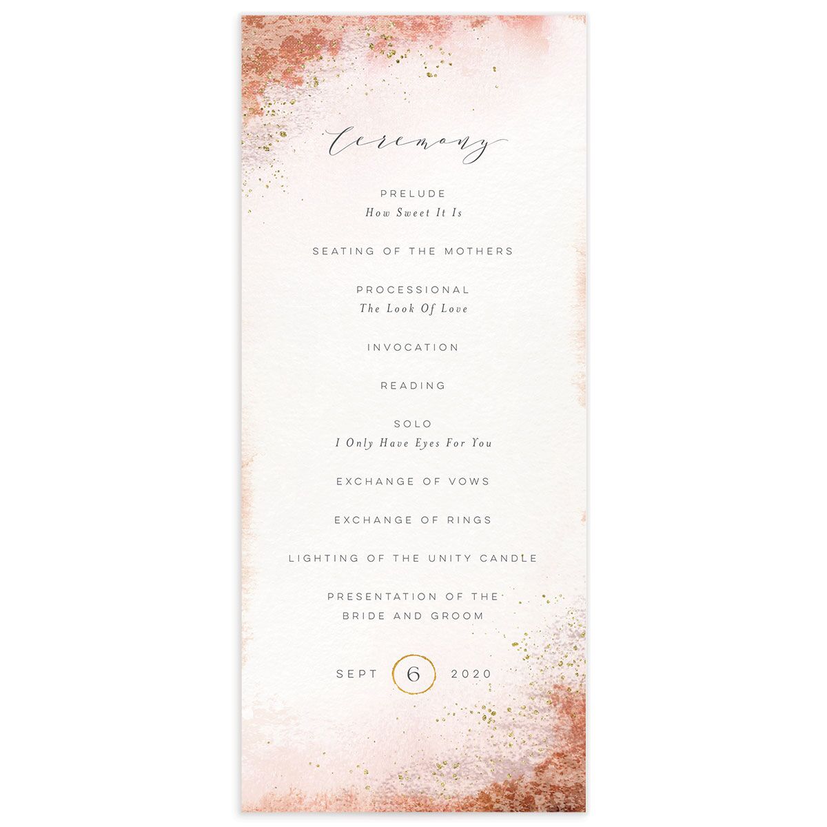 Natural Glamour Wedding Programs front in Pumpkin
