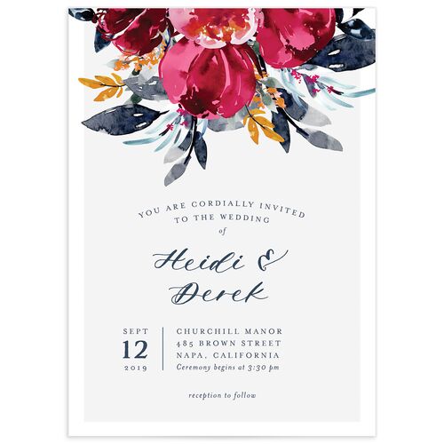 Painted Bouquet Wedding Invitations - Navy