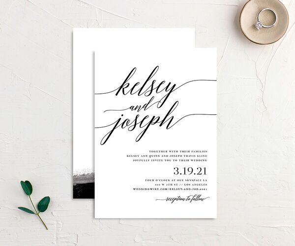 Artistic Script Wedding Invitations front-and-back in Midnight