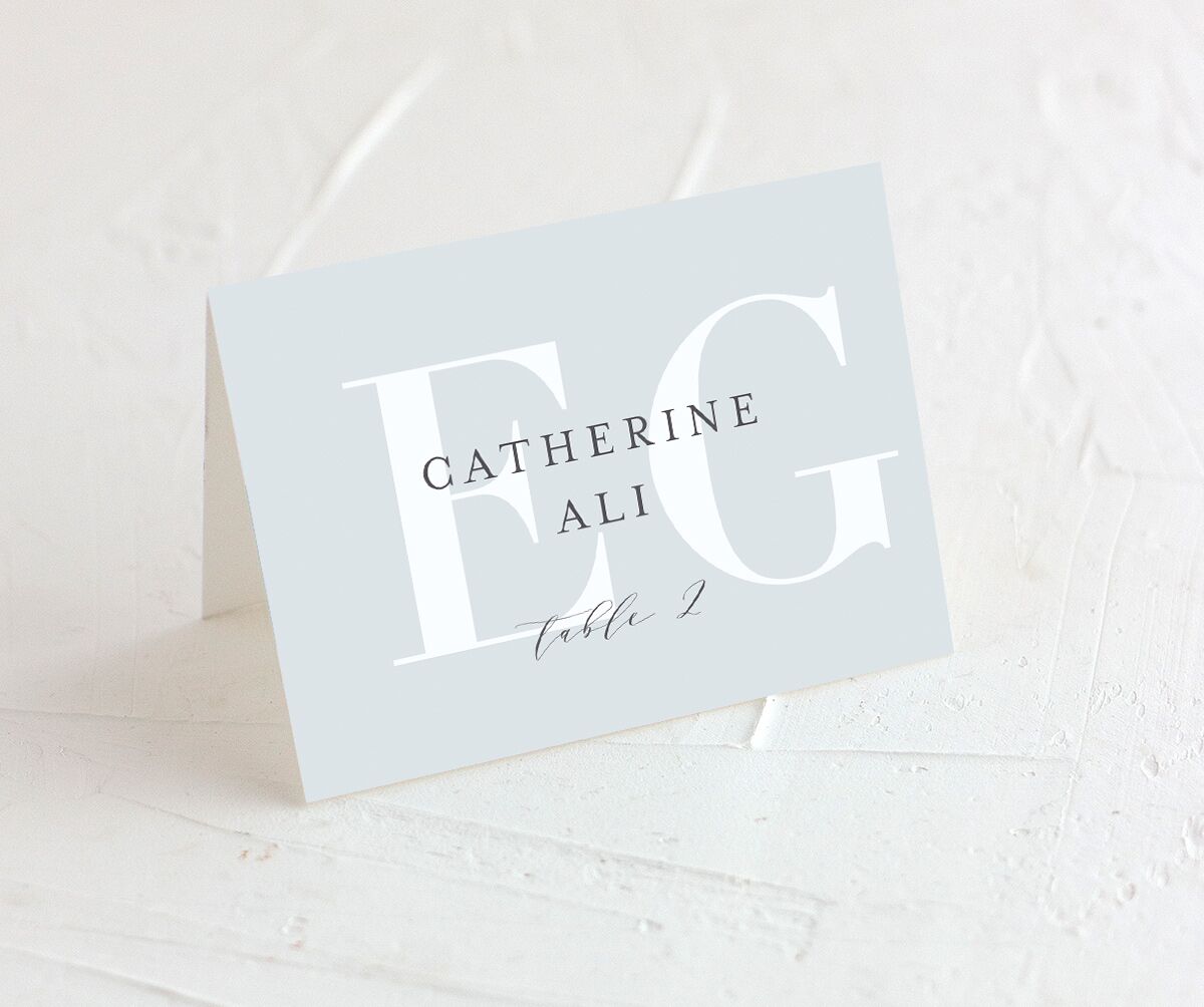Custom Monogram Place Cards front in French Blue