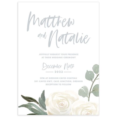 Wintry Floral Wedding Invitations - Pure White
