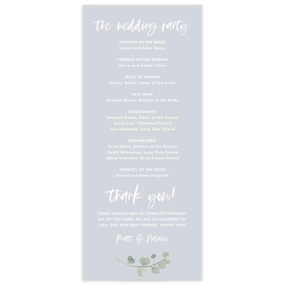Rosy Calligraphy Wedding Programs back in Pure White