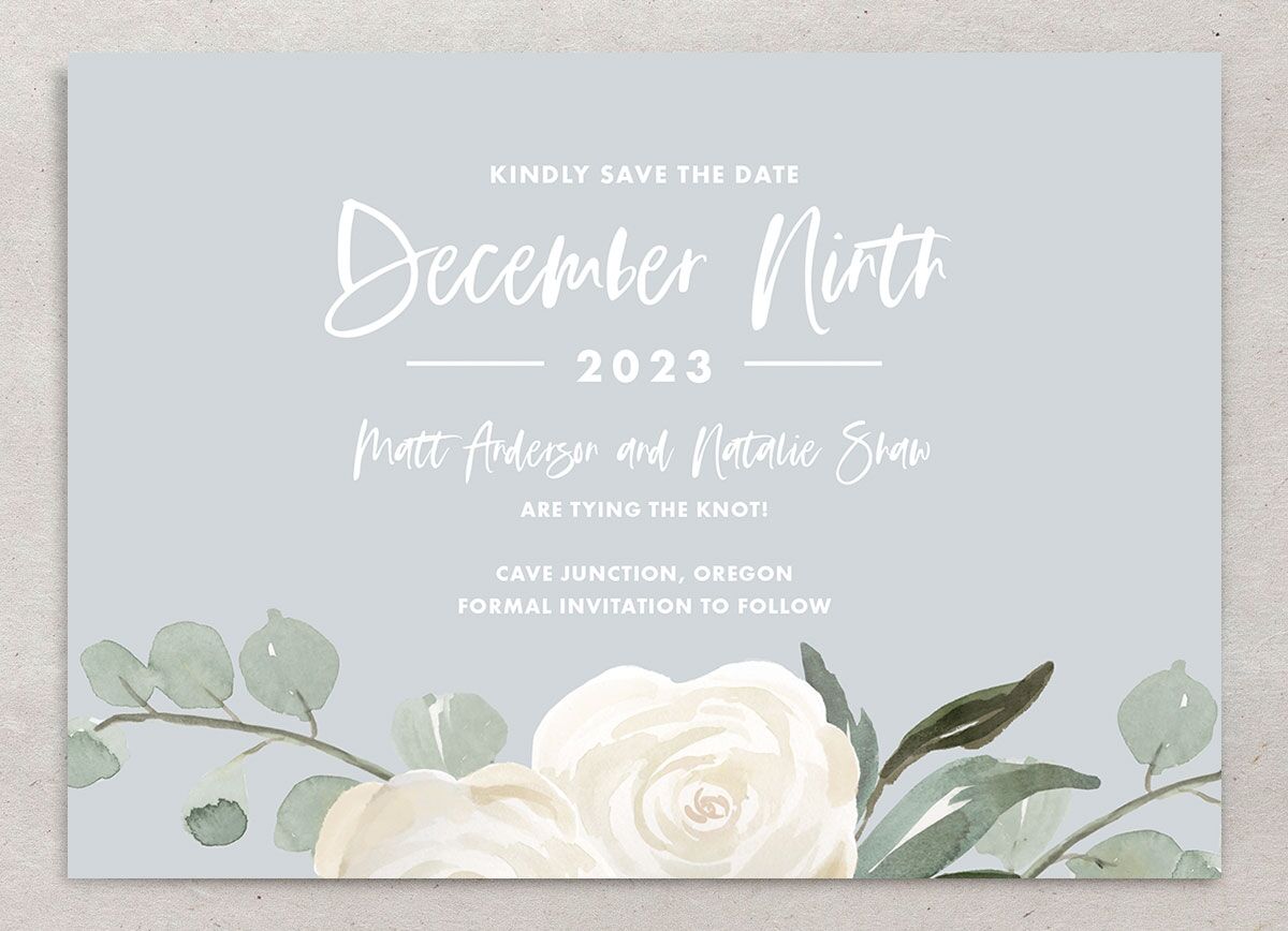 Rosy Calligraphy Save the Date Cards front in Pure White