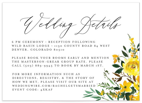 Brilliant Blooms Wedding Enclosure Cards front in Pure White