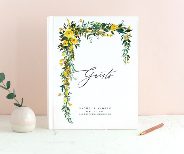 Brilliant Blooms Wedding Guest Book front in Pure White