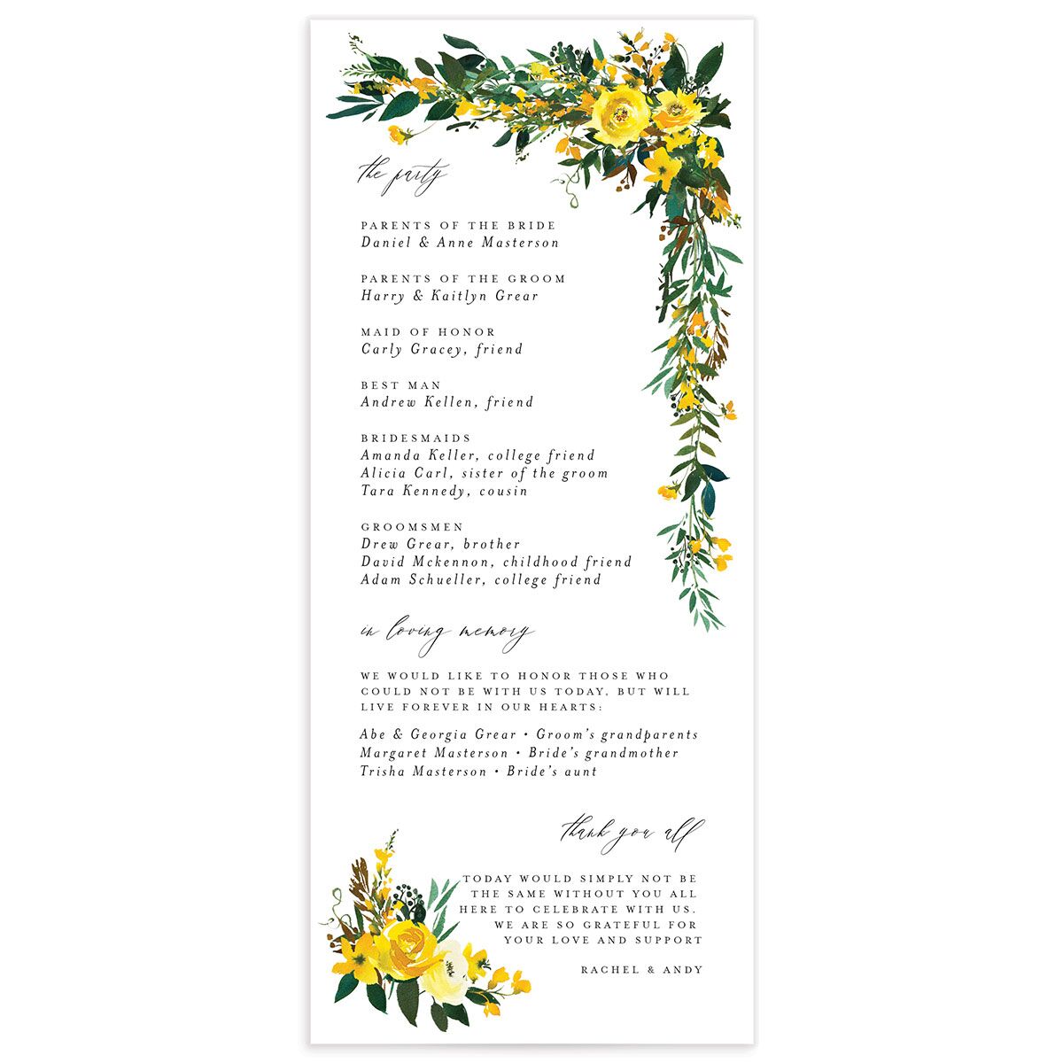Brilliant Blooms Wedding Programs back in Pure White