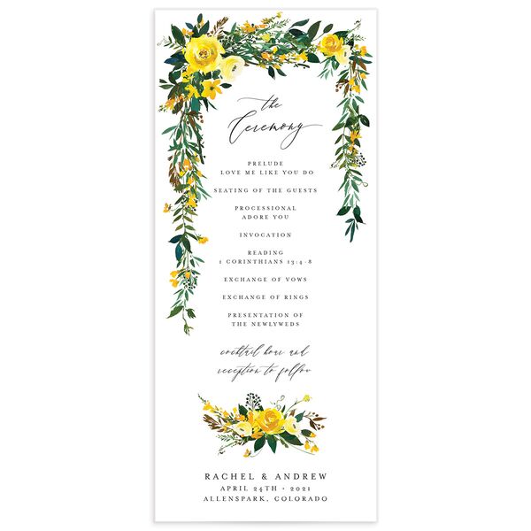 Brilliant Blooms Wedding Programs front in Pure White