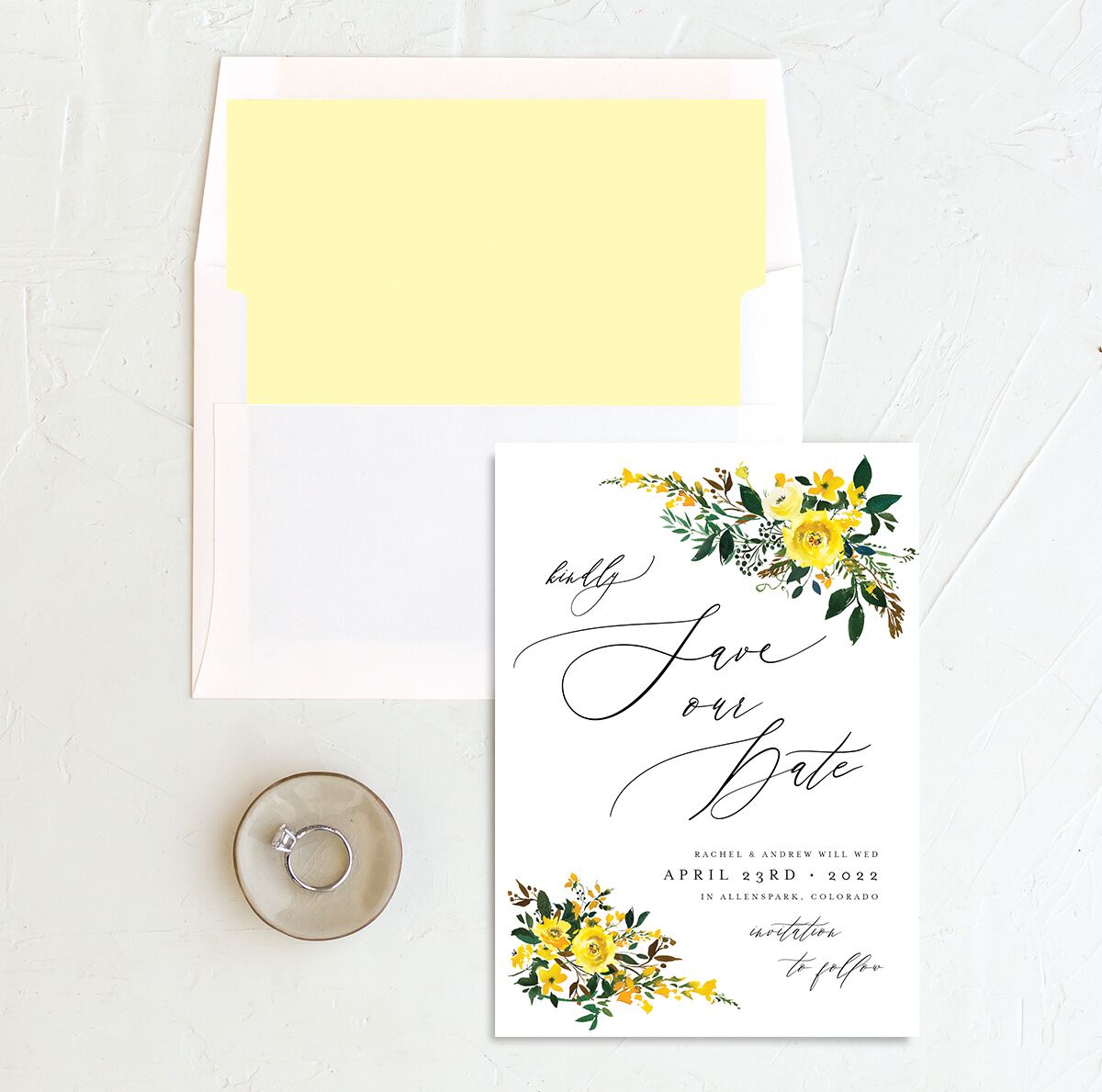 Brilliant Blooms Save the Date Cards envelope-and-liner in Pure White