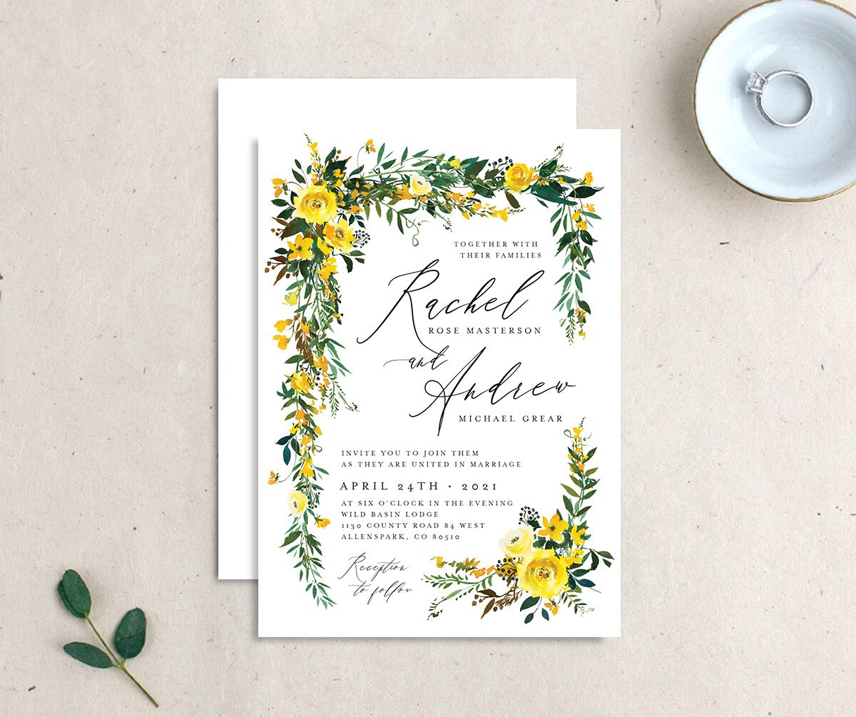 Brilliant Blooms Wedding Invitations front-and-back in White