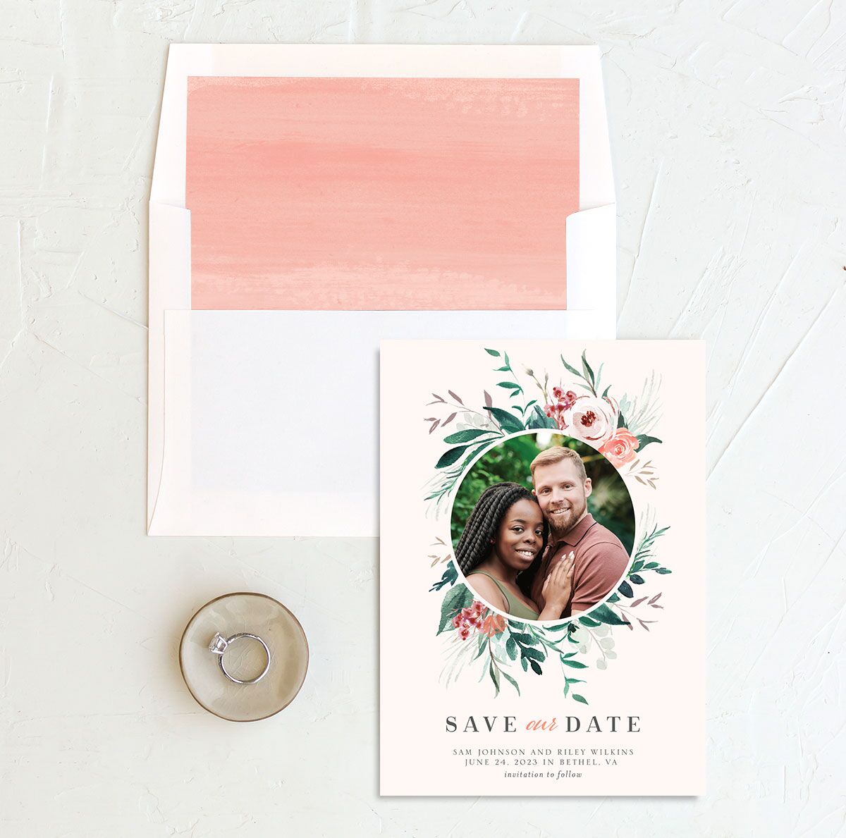 Elegant Wreath Envelope Liners envelope-and-liner in Rose Pink