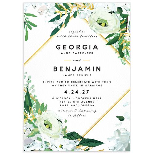Painted Greenery Wedding Invitations - Pure White