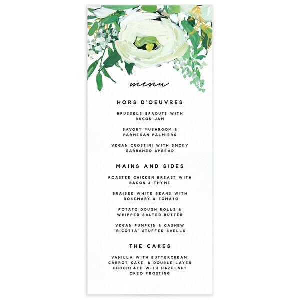 Vibrant Greenery Menus front in Pure White