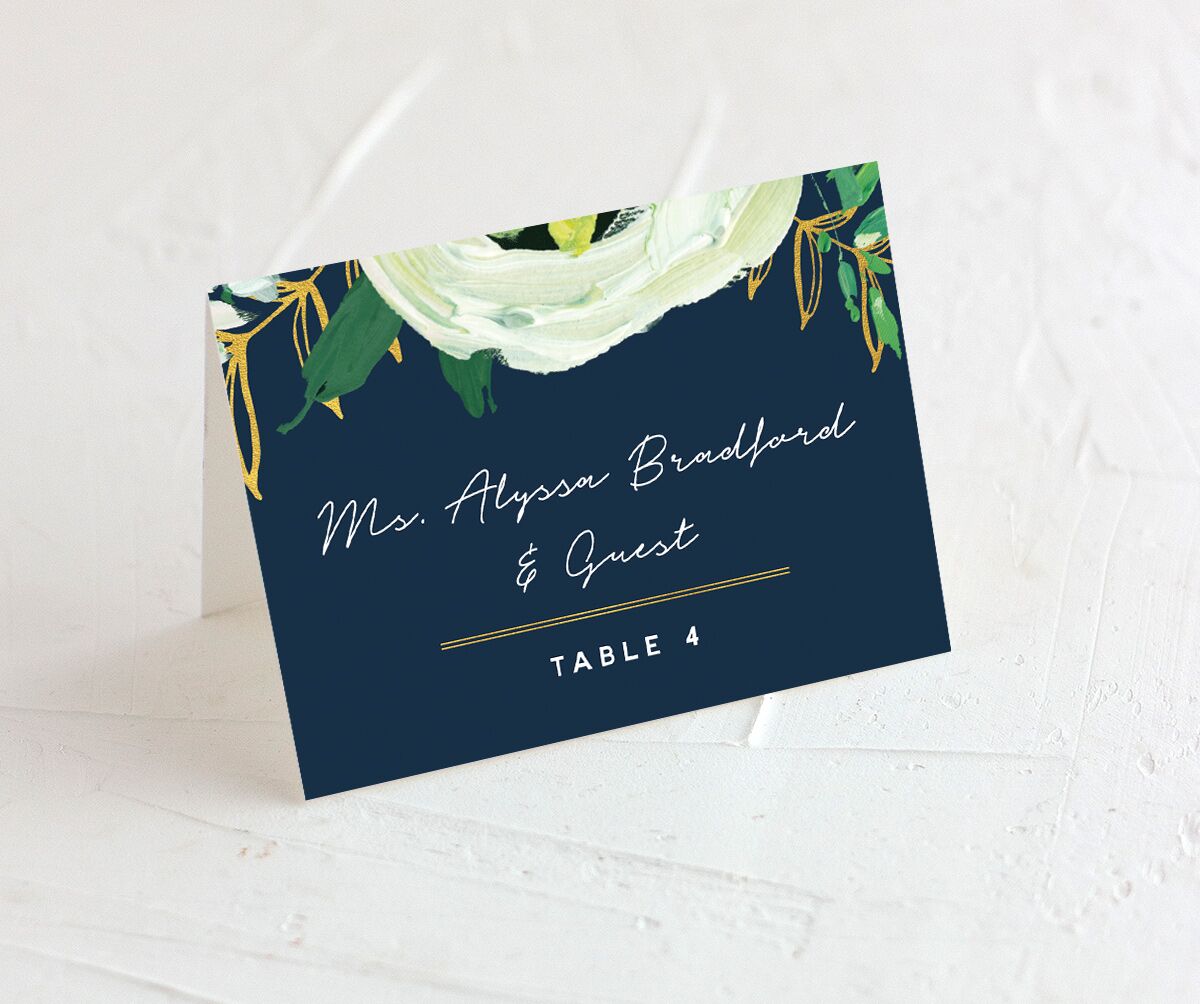Vibrant Greenery Place Cards front in French Blue