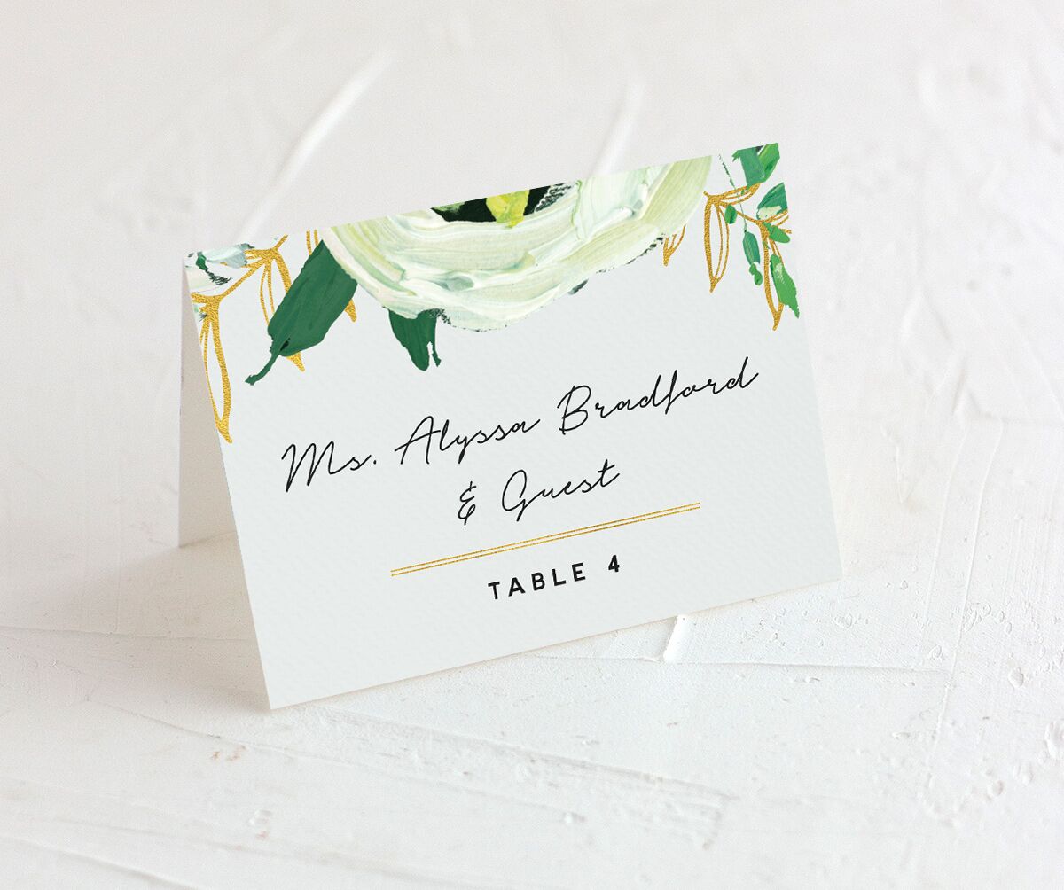 Vibrant Greenery Place Cards front in Pure White