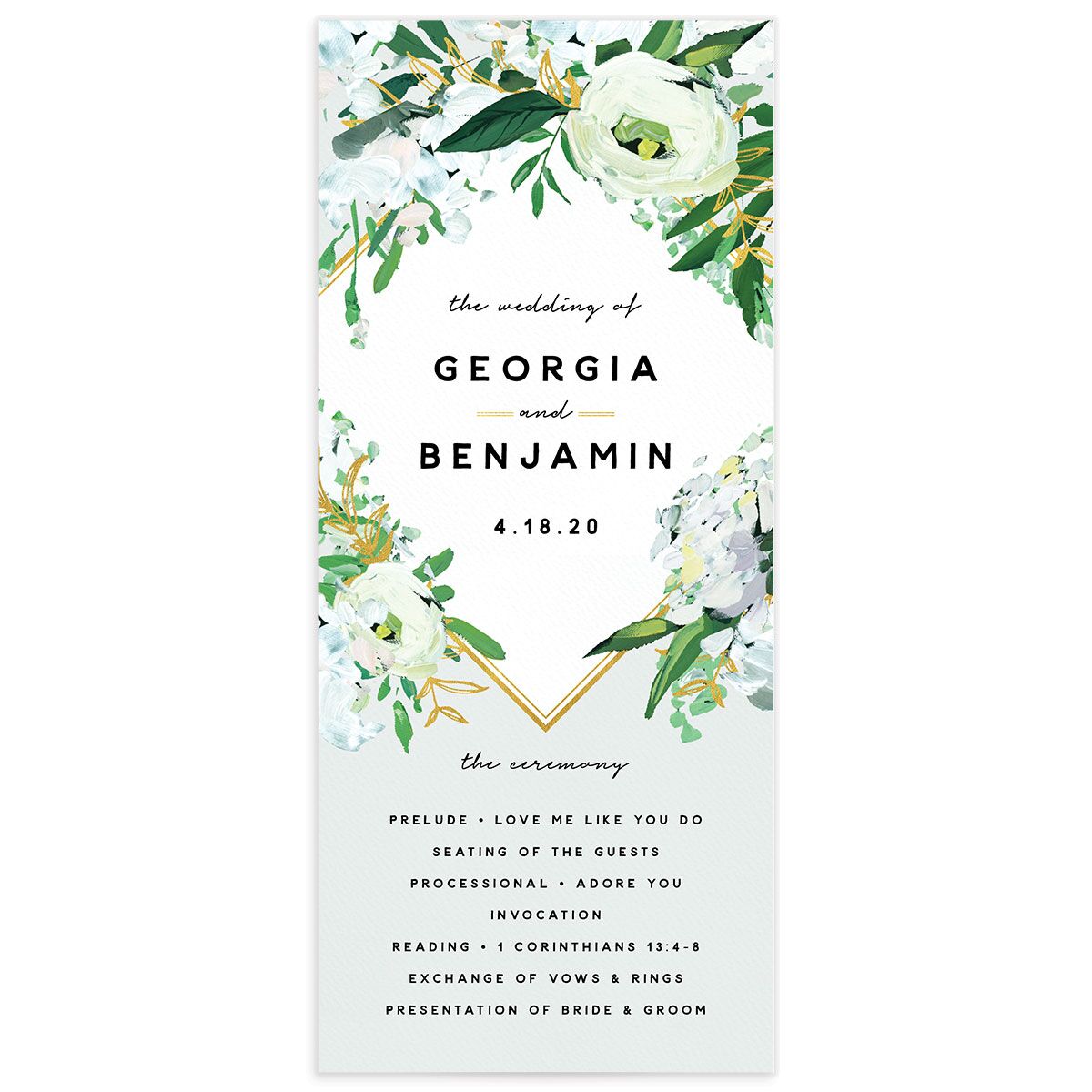 Vibrant Greenery Wedding Programs front in Pure White
