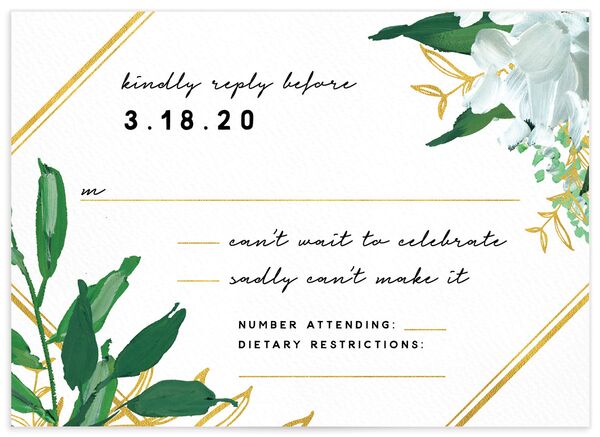 Vibrant Greenery Wedding Response Cards front in Pure White