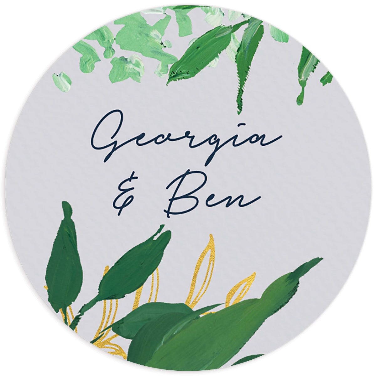 Vibrant Greenery Wedding Stickers front in Blue