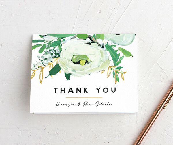 Vibrant Greenery Thank You Cards front in Pure White