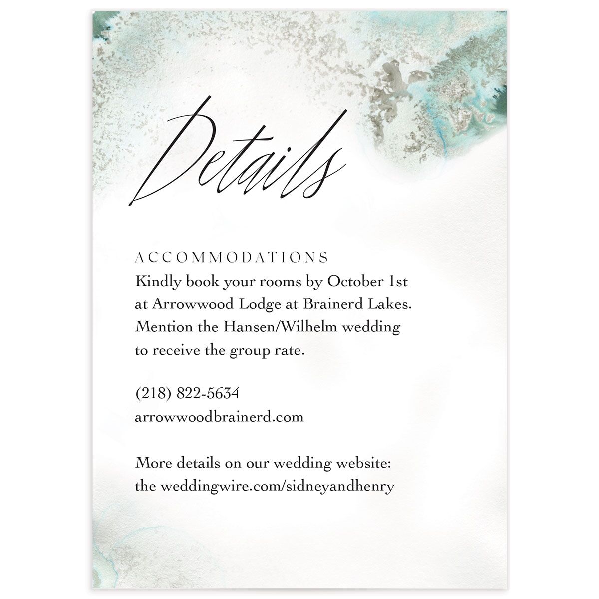 Ethereal Watercolor Wedding Enclosure Cards front in Jewel Green