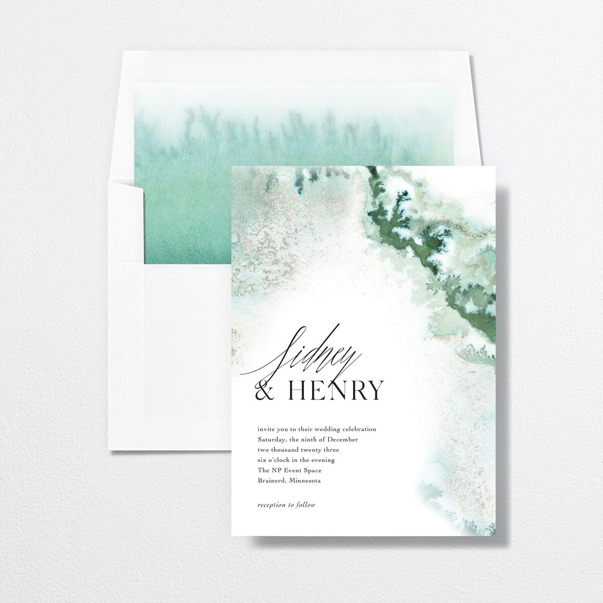 Ethereal Watercolor Envelope Liners envelope-and-liner in Jewel Green