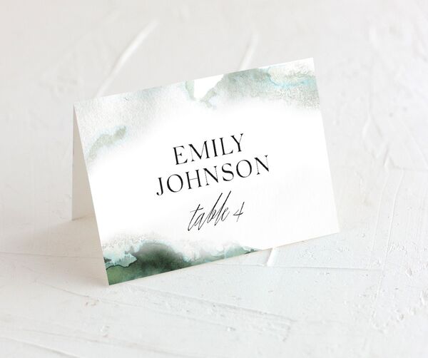 Ethereal Watercolor Place Cards front in Jewel Green