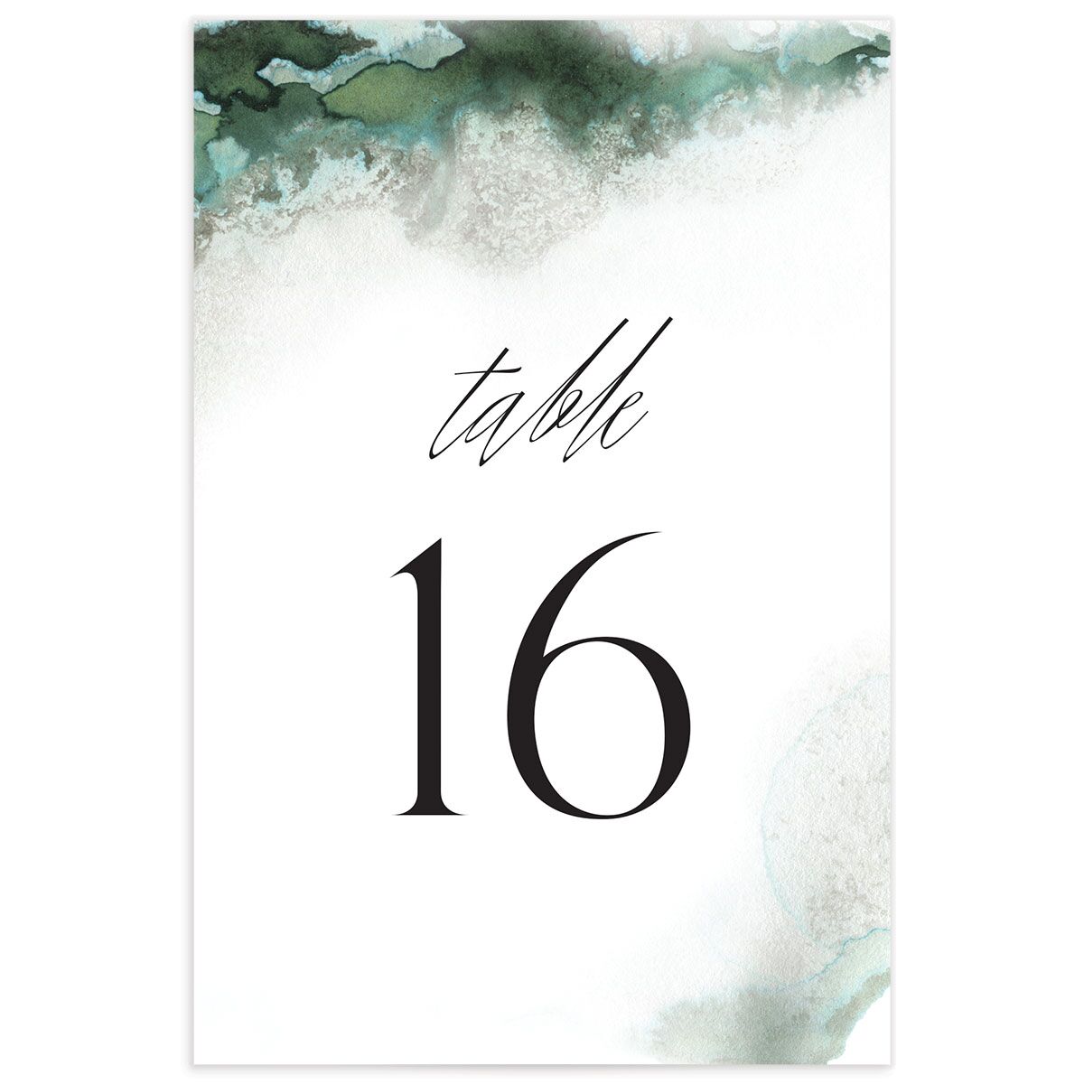 Ethereal Watercolor Table Numbers front in Jewel Green