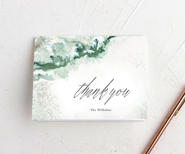 Ethereal Watercolor Thank You Cards front in Jewel Green