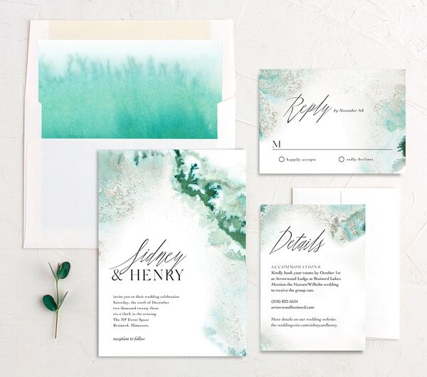 Ethereal Watercolor Wedding Invitations suite in Green