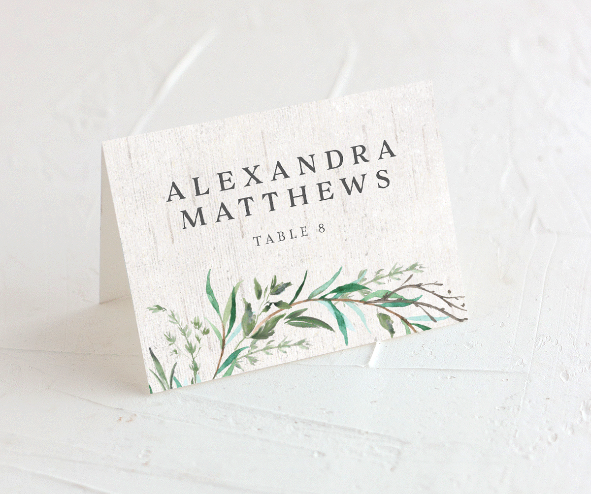 Rustic Laurel Place Cards front in Jewel Green