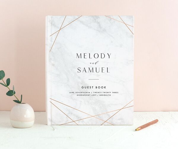 Minimal Marble Wedding Guest Book front in Silver