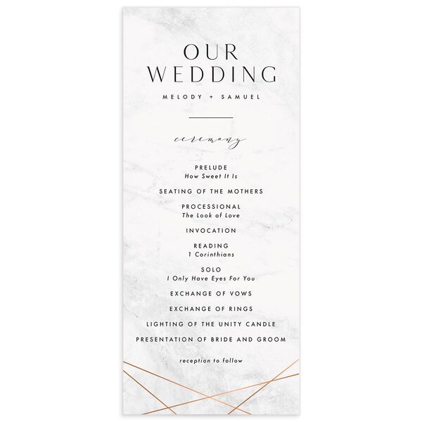 Minimal Marble Wedding Programs front in Silver