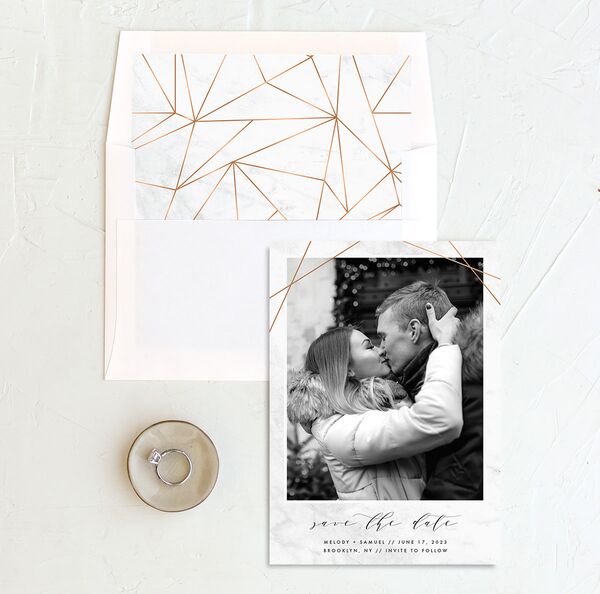 Minimal Marble Save the Date Cards envelope-and-liner in Grey