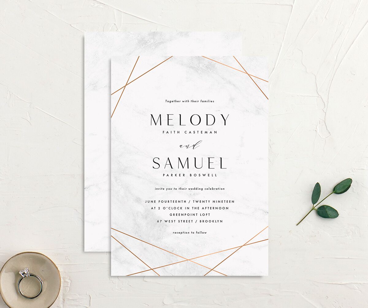 Minimal Marble Wedding Invitations front-and-back in Silver