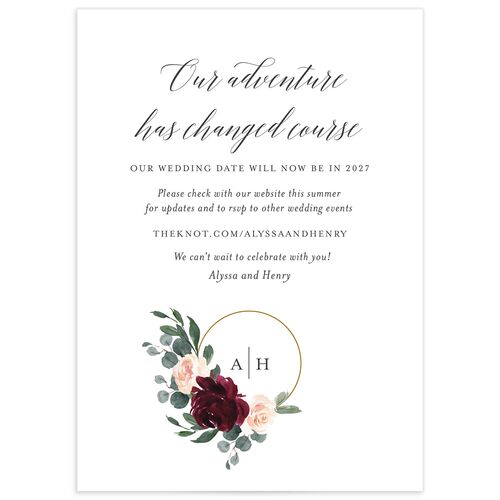 Floral Hoop Change the Date Cards - Burgundy