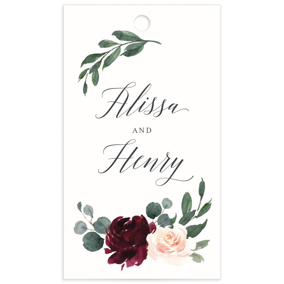 Rose Band Favor Gift Tags front in Ruby