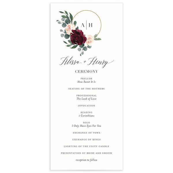 Rose Band Wedding Programs front in Ruby